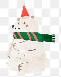 Png white christmas bear doodle sticker, transparent background