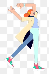 Png dancing young woman character sticker, transparent background