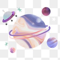 Png cute pastel Saturn design element, transparent background