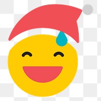 Png yellow santa sorry face emoji, transparent background