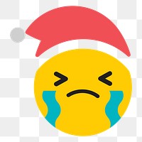 Png yellow santa crying emoticon, transparent background