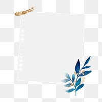 Png blue leaves design notepaper, transparent background