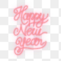 Png happy new year neon word element, transparent background