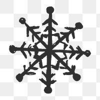 Png black doodle snowflake illustration, transparent background