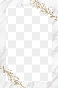 Png botanical white marble border frame, transparent background