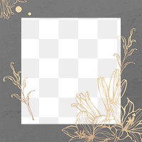 Png golden flower border frame, transparent background