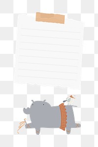 Png cute hippo notepaper, transparent background