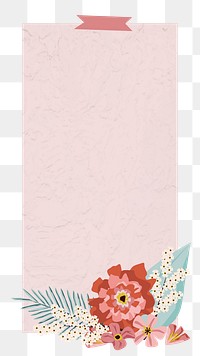 Png pink  floral notepaper element, transparent background