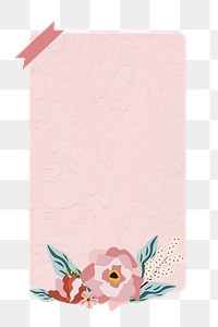 Png pink  floral notepaper element, transparent background