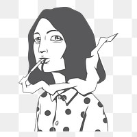 Png gray woman smoking element, transparent background