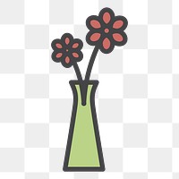 PNG flowers in vase illustration sticker, transparent background