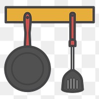 PNG hanged pan and spatula illustration sticker, transparent background