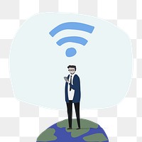 Png man connecting wifi element, transparent background