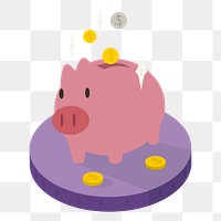  Png piggybank illustration sticker, transparent background