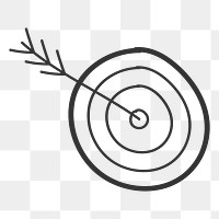 Png dart board with arrow doodle element, transparent background