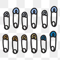 Safety pin doodle png element, transparent background