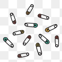 Safety pin doodle png element, transparent background