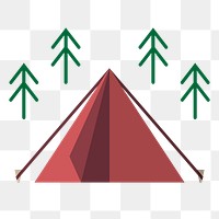  Png red camping tent flat sticker, transparent background