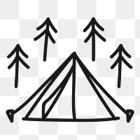  Png camping scene doodle design element, transparent background