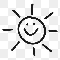 Png smiley sun doodle design element, transparent background