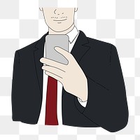 Png drawing businessman using mobile phone element, transparent background