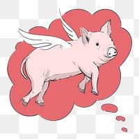 Png  When pigs fly idiom illustration element, transparent background