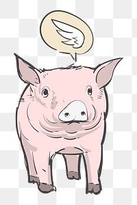 Png  When pigs fly idiom illustration element, transparent background
