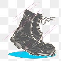 Png wanderlust boot illustration element, transparent background