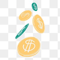 Png coins illustration element, transparent background