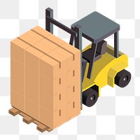 Png forklift carrying boxes illustration, transparent background