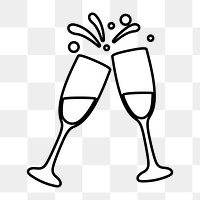 Png simple champagne toast illustration, transparent background