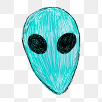 Png blue alien doodle  sticker, transparent background