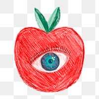 Png eye on apple  sticker, transparent background