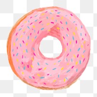 Png pink donut doodle  sticker, transparent background