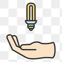 PNG hand & bulb illustration sticker, transparent background