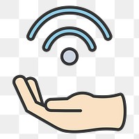 PNG hand & wifi illustration sticker, transparent background