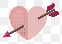 Png Pink heart with a cupid arrow, transparent background