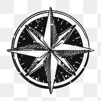 Png vintage star compass illustration, transparent background