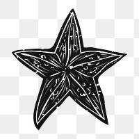 Png black vintage starfish illustration, transparent background