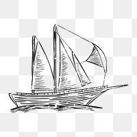 Png vintage ship sailing illustration, transparent background