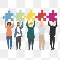 Teamwork puzzle png illustration, transparent background