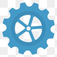  Png blue cogwheel flat sticker, transparent background