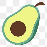  Png half avocado flat sticker, transparent background