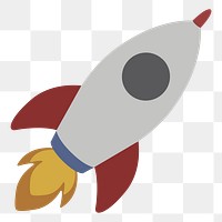  Png rocket flat sticker, transparent background