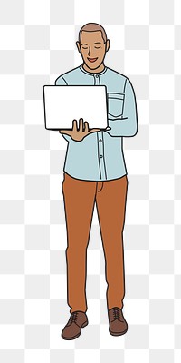 Png mature man using laptop illustration, transparent background