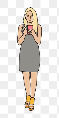 Png woman using smartphone illustration, transparent background