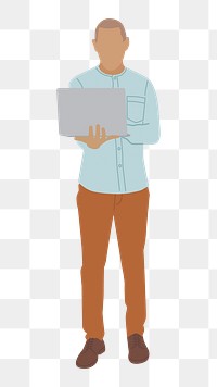 PNG man using laptop, illustration, collage element, transparent background