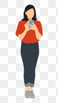 PNG woman using phone, illustration, collage element, transparent background