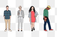 Png Diverse casual people illustration element, transparent background