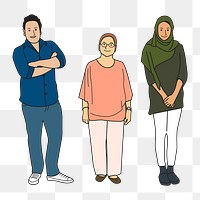 Png Diverse casual people illustration element, transparent background